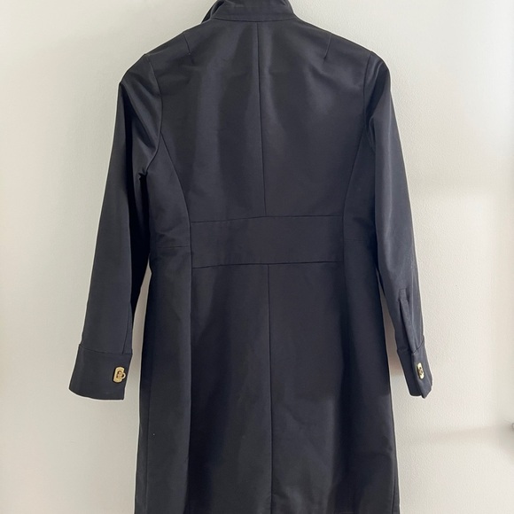 VTG Banana Republic Black Trench Coat Women M Petite Cotton Nylon Brass Clasp - Picture 6 of 7